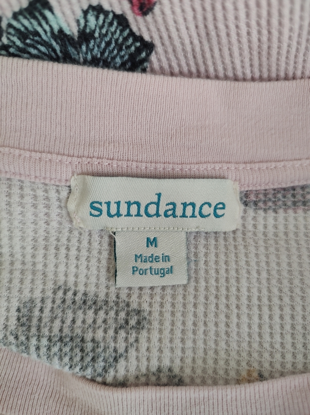 Sundance Pink Floral Waffle Knit Thermal Velvet Button Cuff Top M - Picture 2 of 8
